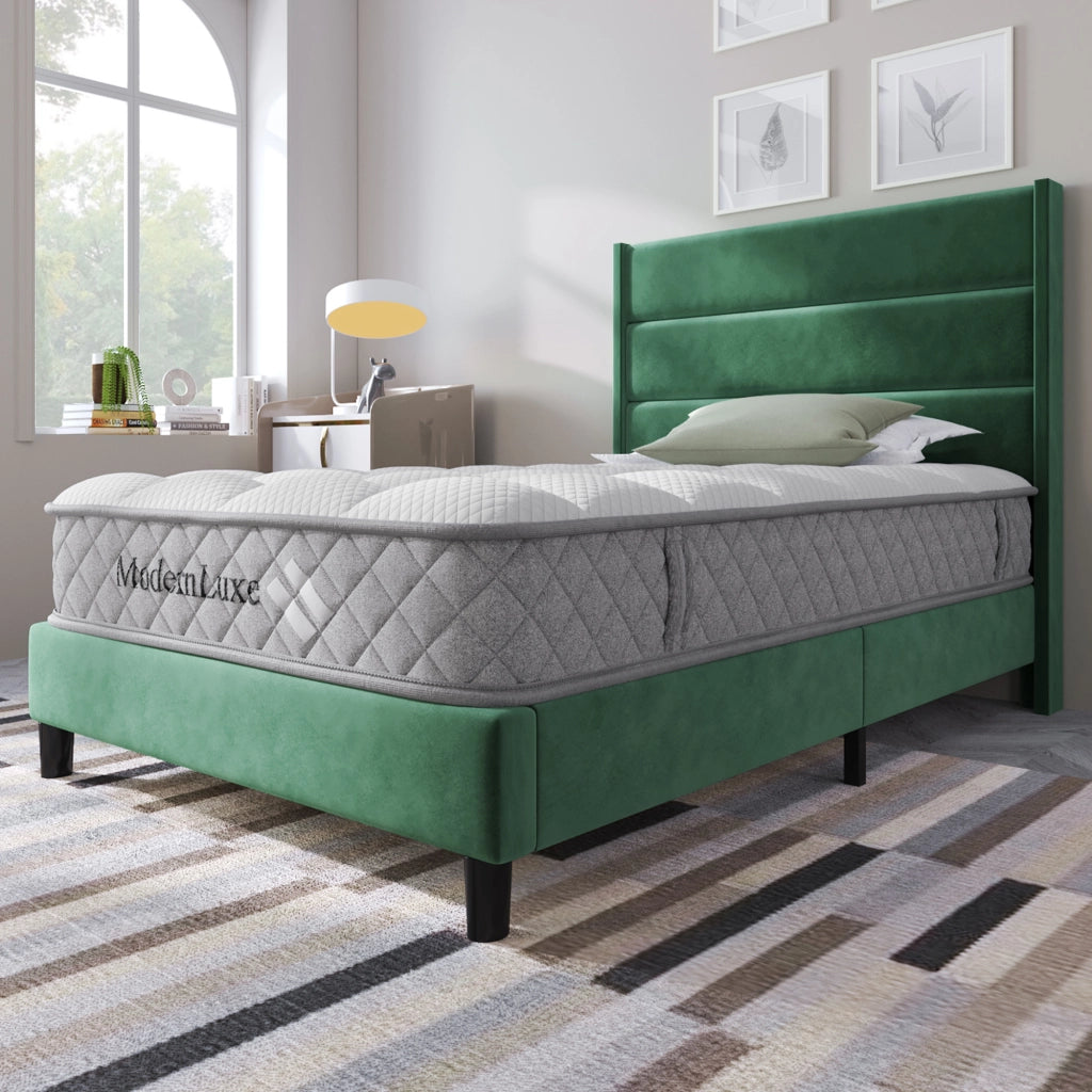 Letto singolo imbottito 90x200 cm in velluto verde scuro