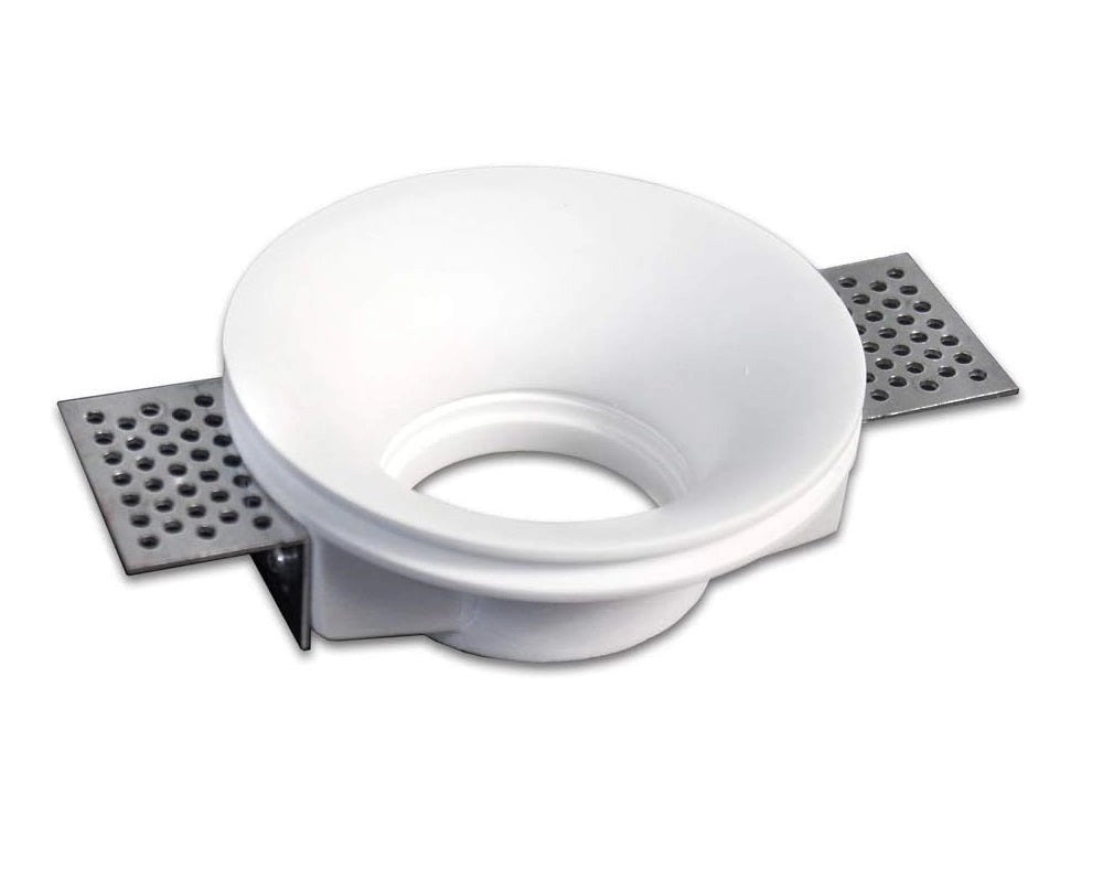 Portafaretto da incasso in gesso a scomparsa, compatibile con faretti GU10, foro incasso Ø105mm, design minimalista per soffitti in cartongesso
