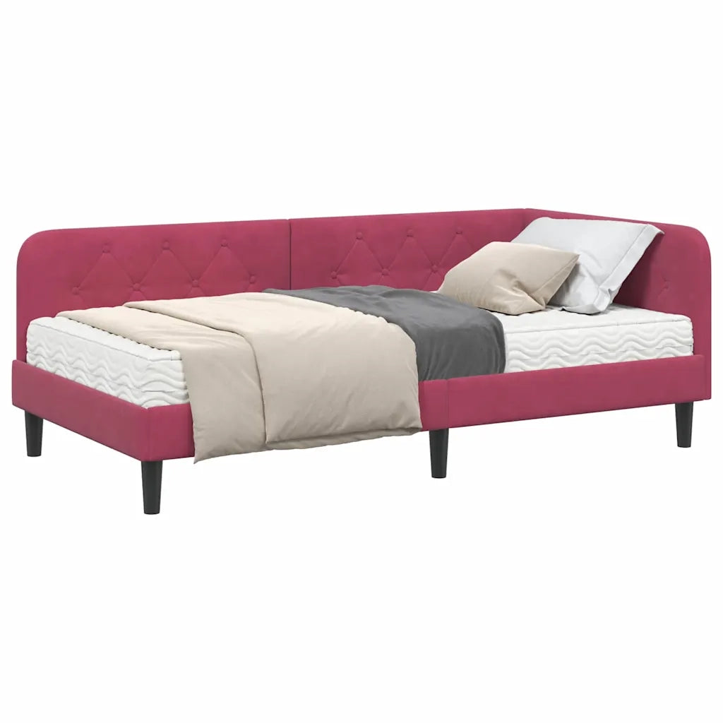 Cornice del letto ad angolo Rosso Vino 90 x 190 cm Velluto