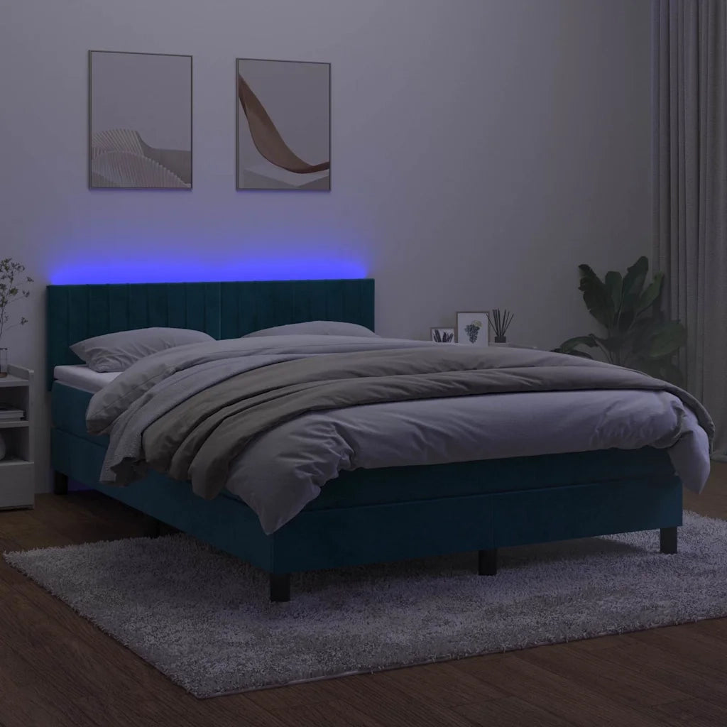 Letto a Molle con Materasso e LED Blu Scuro 140x200 cm 3134529