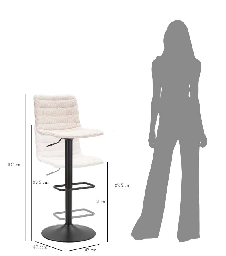 Sgabello Bar High Bianco 43x49,5x85,5 cm in Ferro e Compensato e Spugna e Poliestere Nero e Bianco
