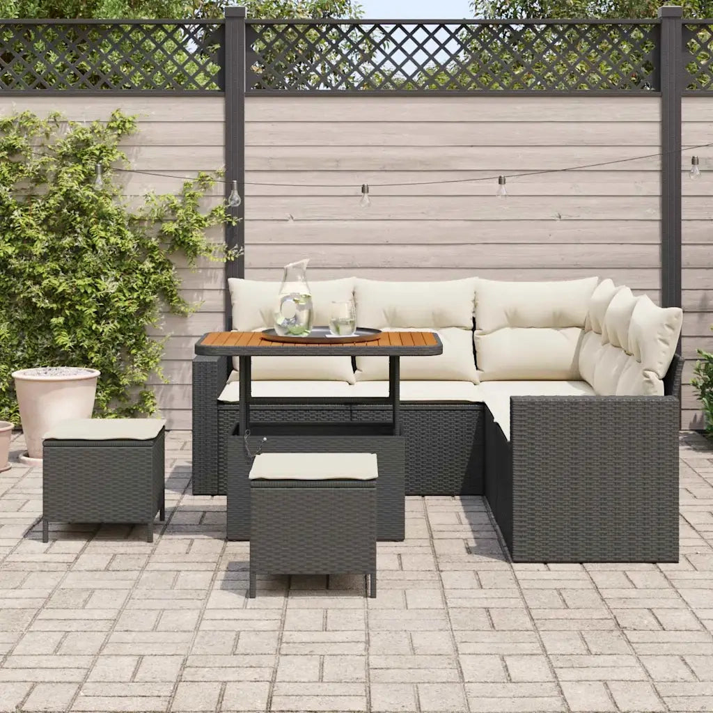 Set Divano da Giardino 9 pcs Nero e Crema polyrattan 3363565