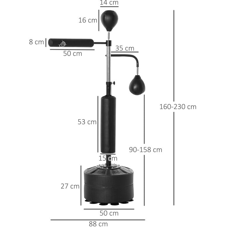 Centro allenamento boxe ULEVR 160-230 cm con 2 speed ball, barra reflex e base zavorrabile con 12 ventose, nero
