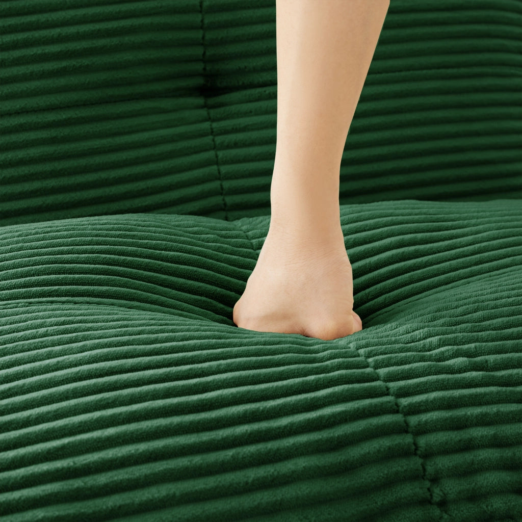 Divano modulare senza ossa - Zephmum- L-forma verde velluto cordoncino