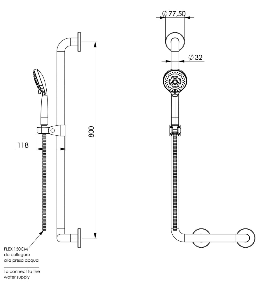Set saliscendi doccia con maniglione, completo