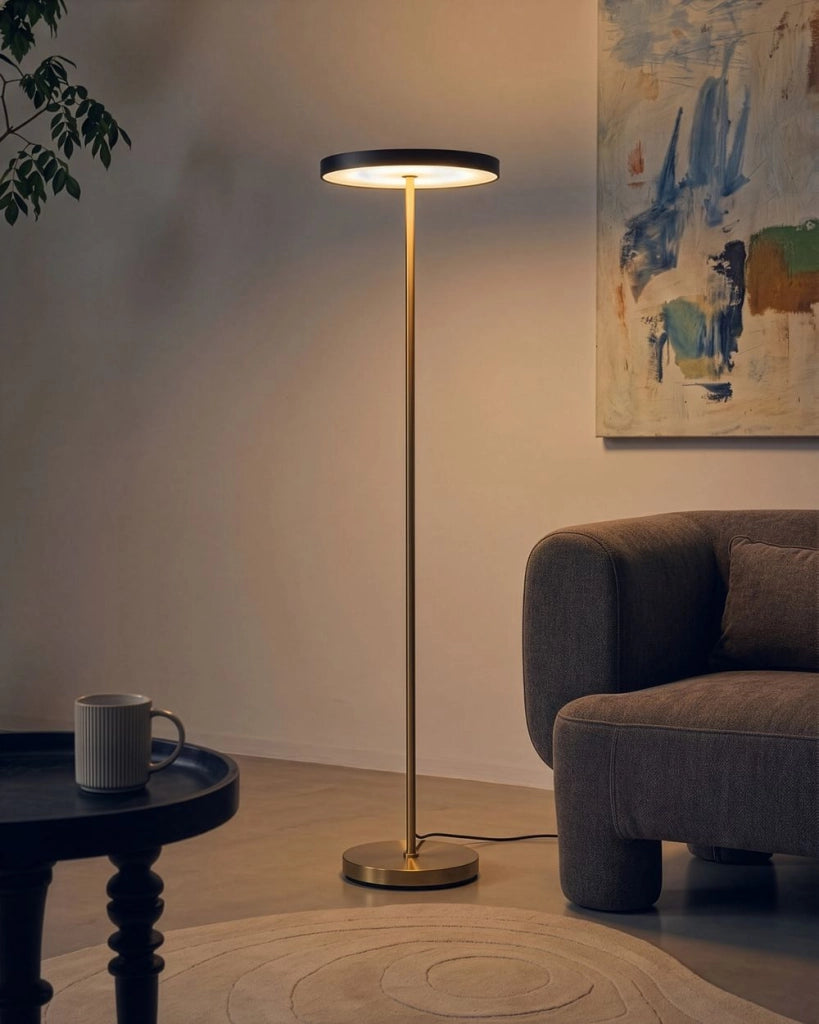 Lampada da terra a LED con base in metallo con dimmer nera in stile moderno