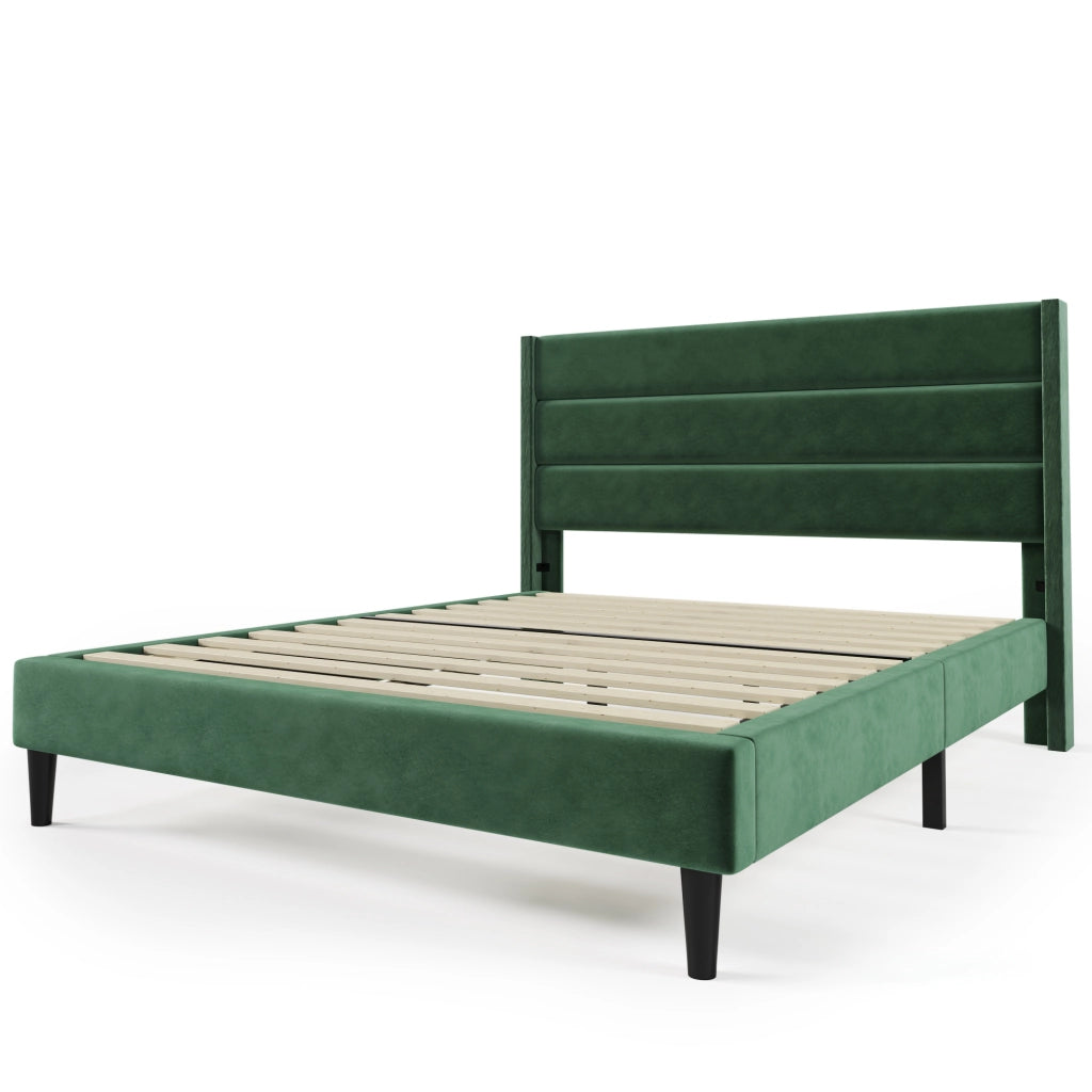 Letto imbottito 140 x 200 cm verde scuro con materasso
