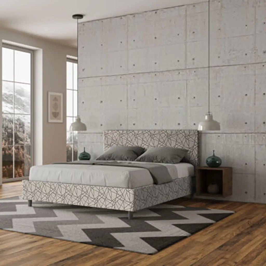 Letto matrimoniale con rete imbottito 160x200 tessuto Era 2 grigio Adele