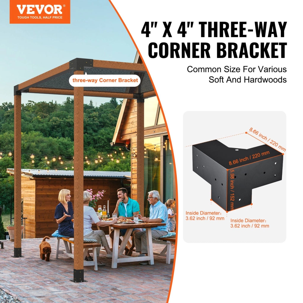 Kit 4 Staffe Angolari a 3 Vie per Pergola SSC4, Supporto per Travi in Legno 4" x 4" (10x10 cm), Acciaio Robusto per Fai da Te Gazebo