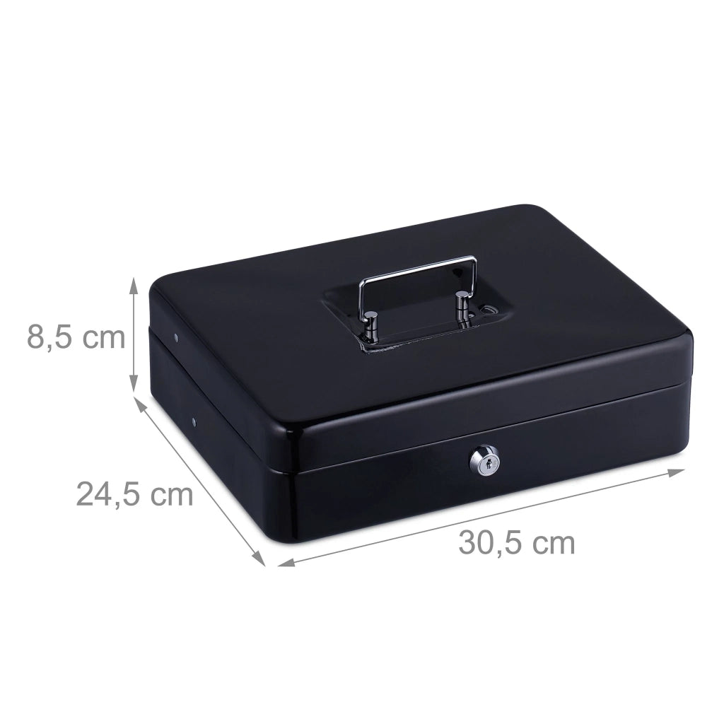 Cassetta portavalori con serratura chiudibile 8,5 x 30,5 x 24,5 cm trasportabile pratica stile moderno in acciaio nero 13_0015226