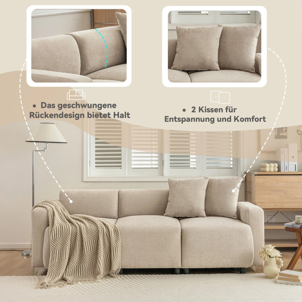 SOFA 3-4 posti 211x67x71 cm Chenille Beige