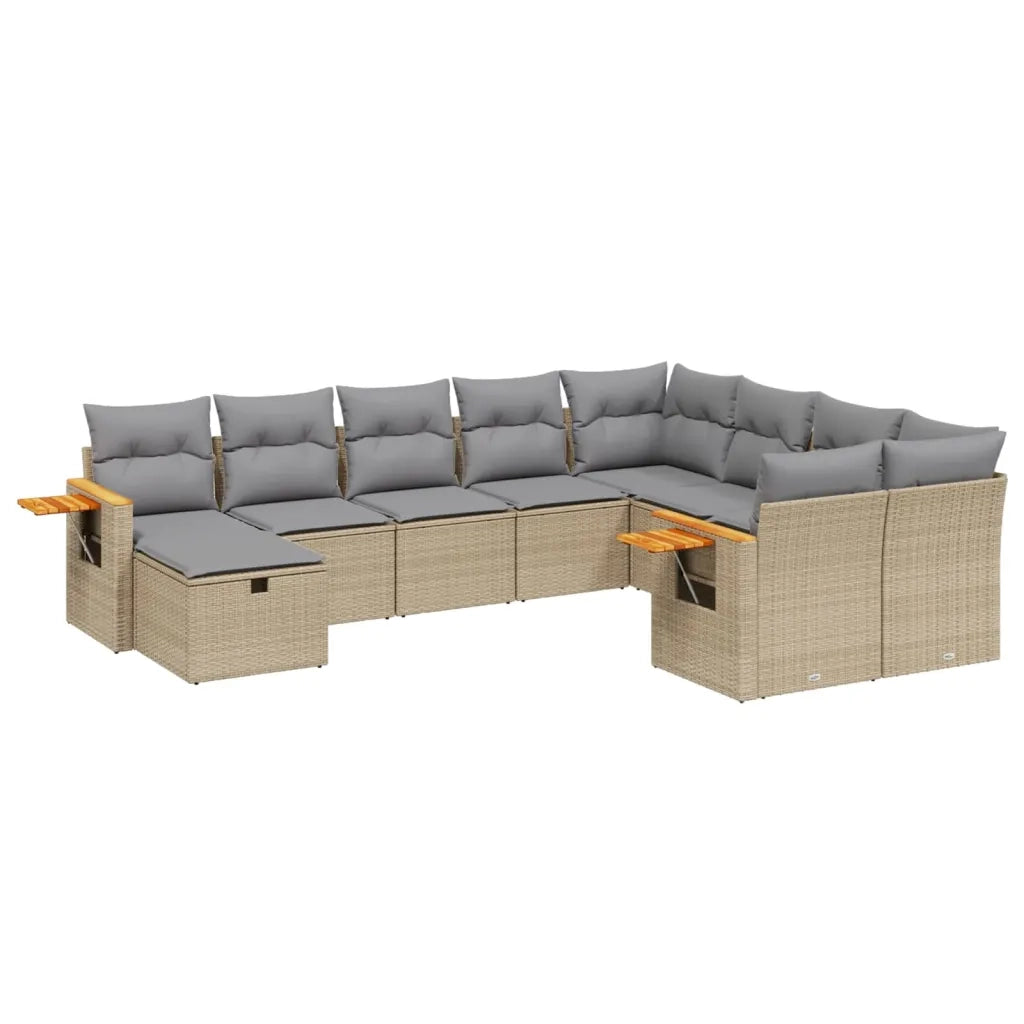 Set Divano da Giardino 10 pz con Cuscini Beige in Polyrattan