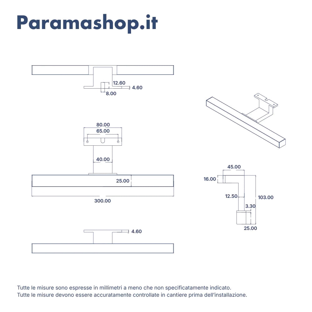 Applique led universale 30cm in abs cromato per specchi filolucido e con cornice | Mizar