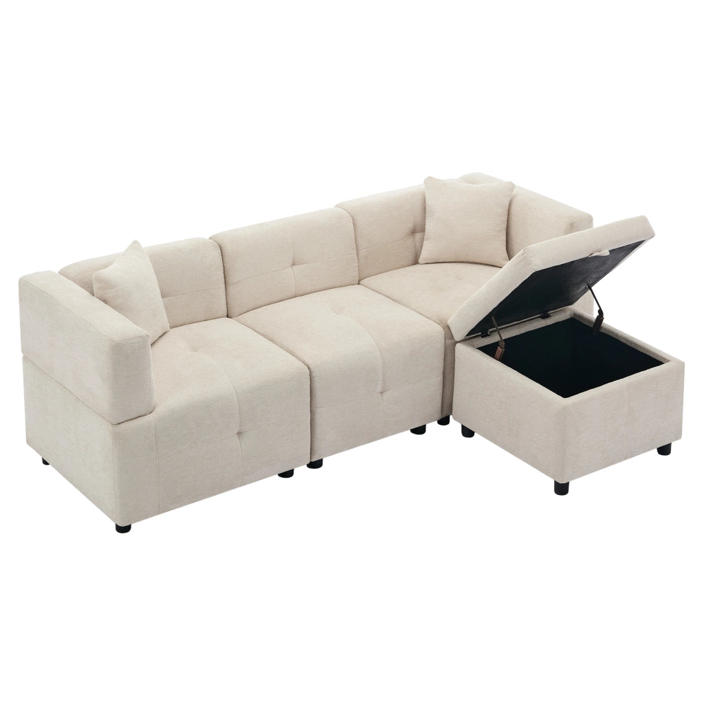 Divano Angolare 3 Posti con Contenitore, Poggiapiedi e Cuscini ¨C Xylo ¨C Sofa L