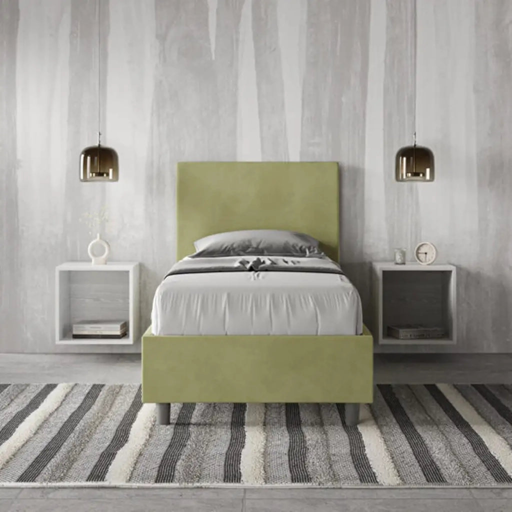Letto singolo senza rete imbottito 80x200 microfibra tè verde Adele