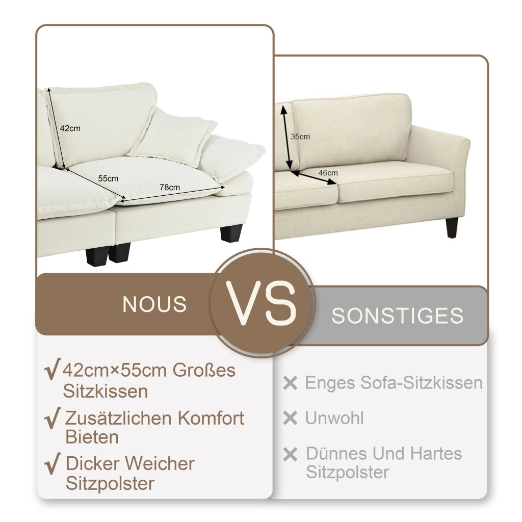 Divano 3 Posti in Ciniglia con Braccioli Curvi; Design Compatto; Beige