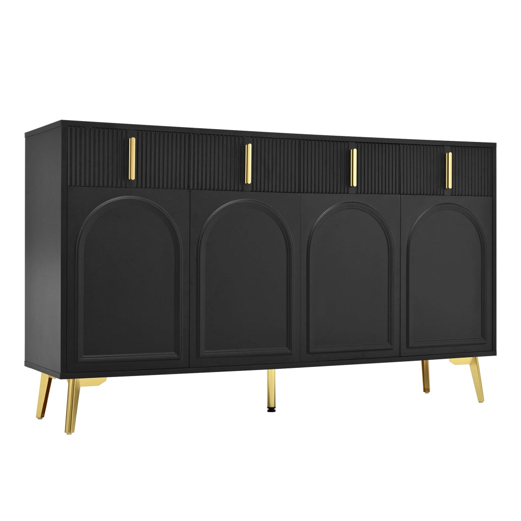 Sideboard con 4 ante e 4 cassetti; ripiani regolabili; 140x38x82 cm; nero