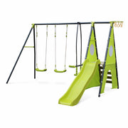Altalena da giardino con scivolo e canestro, 6 posti, verde