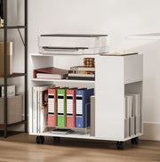 Carrello per Stampante Bianco Compatto 70x34x60 cm con Ruote e Ripiani