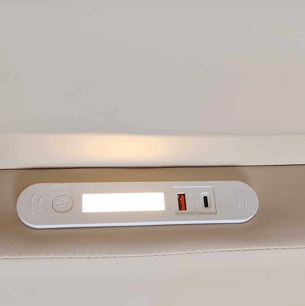 Letto imbottito per bambini 90x200 cm con luce LED; porta USB e cassetti; beige