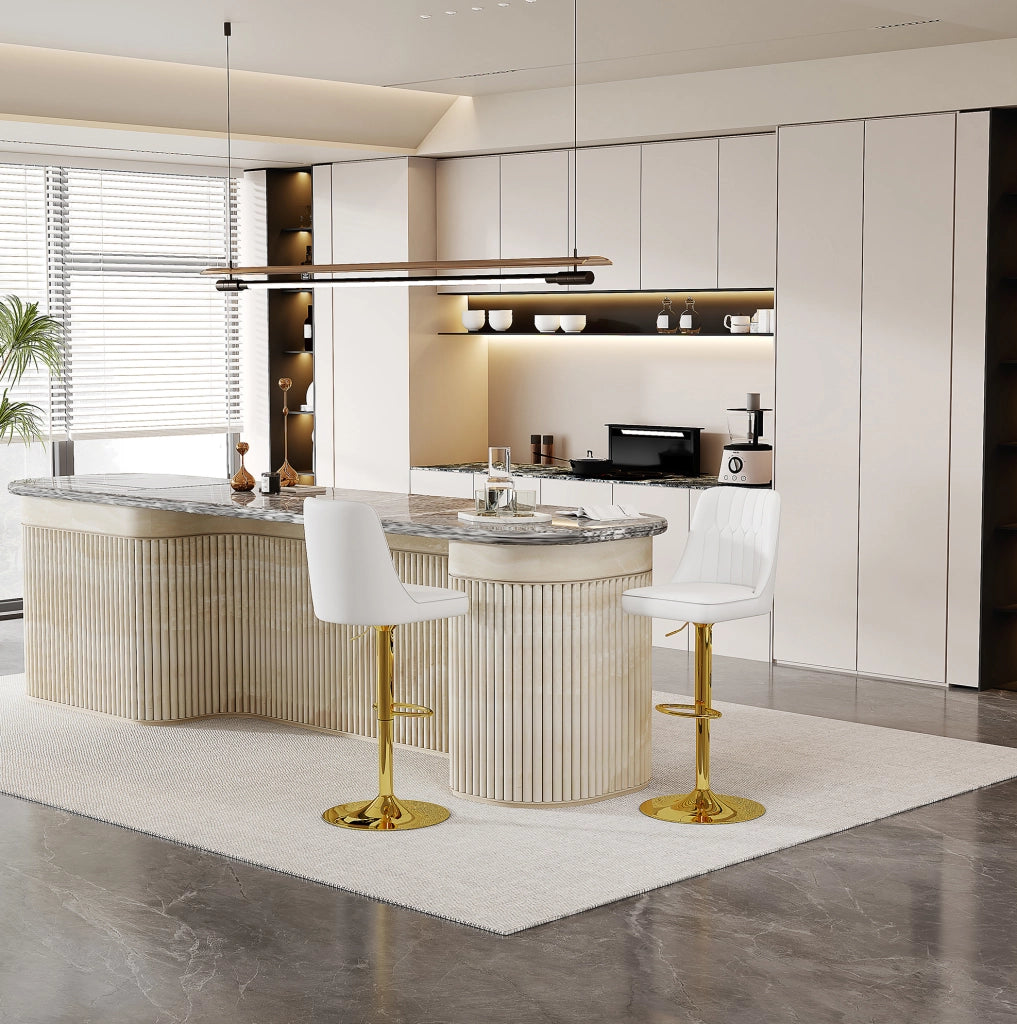 SGABELLO BAR REGOLABILE 2 PEZZI 360° PU BIANCO METALLO ORO