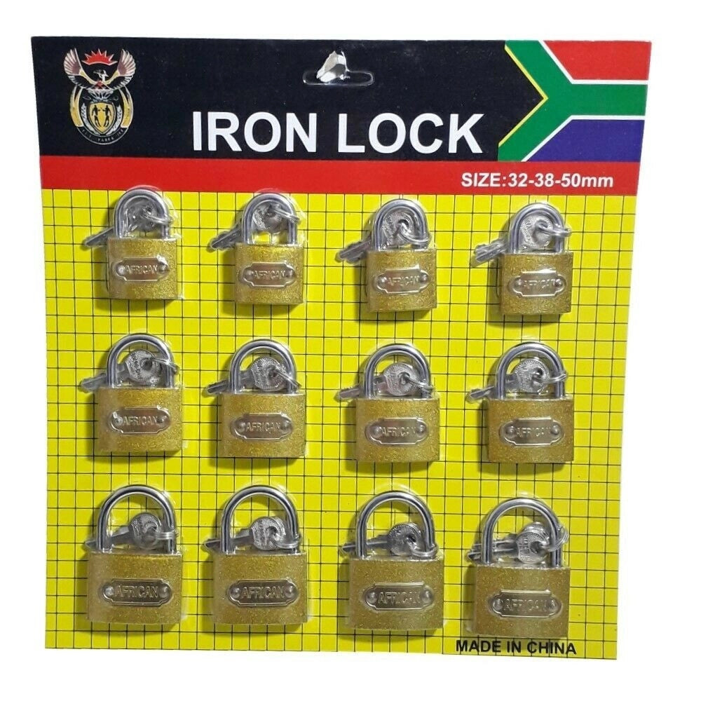 Trade Shop - Set 12 Lucchetti Ad Arco 32mm 38mm 50mm Con 3 Chiavi Per Armadietto Valigia -