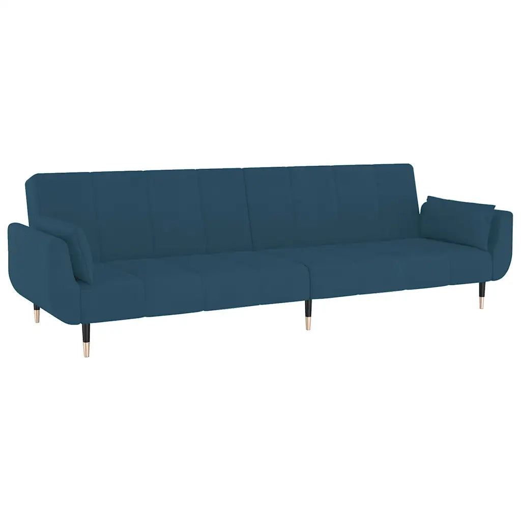 Divano Letto a 2 Posti con 2 Cuscini Blu in Velluto 337581