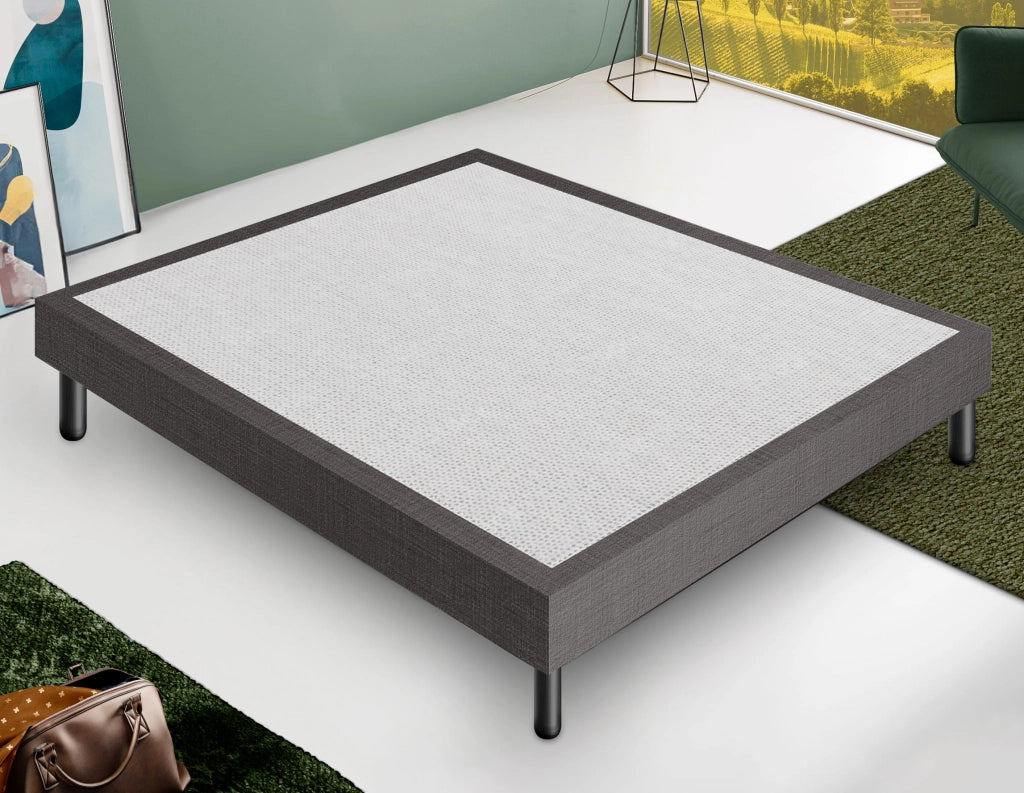 Letto Sommier Matrimoniale 160x200 Grigio Scuro Rivestito - Resistente fino a 120 Kg per Persona