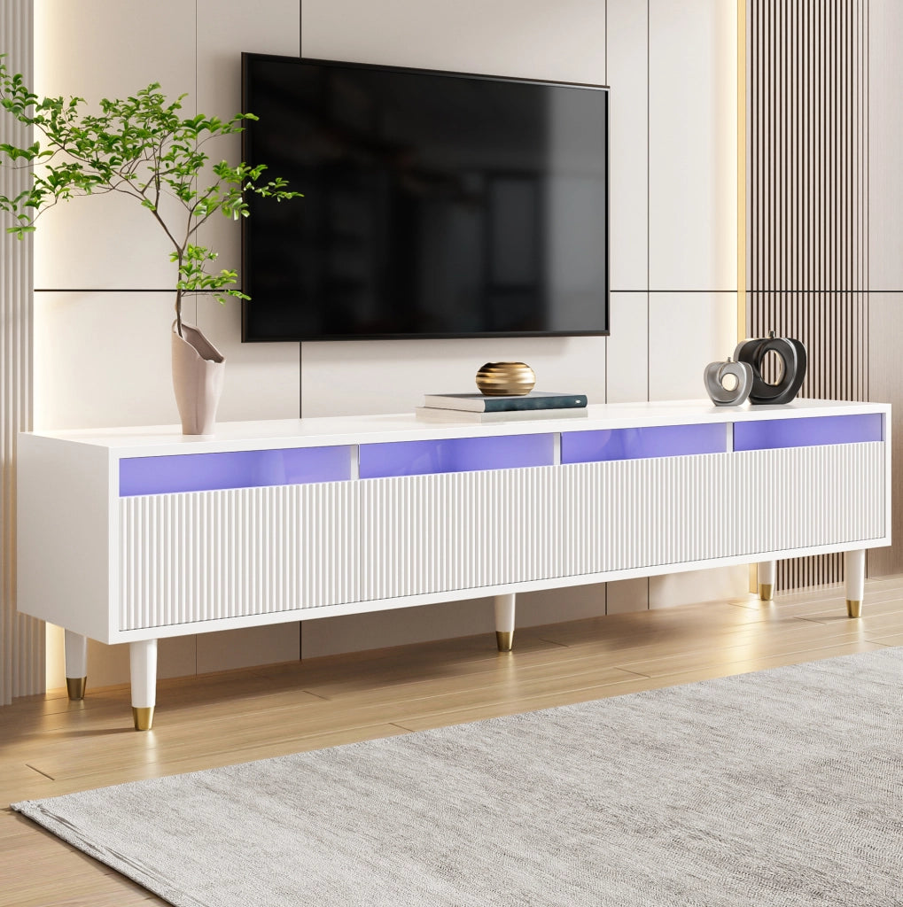Mobile TV 178x35x45 cm con 4 cassetti e passacavi in MDF bianco