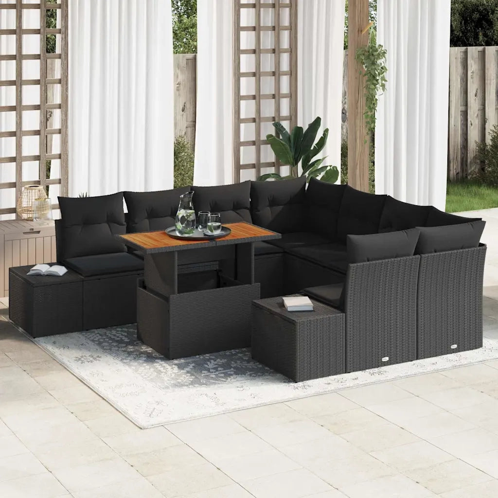 Set Divano da Giardino con archiviazione 9 pcs Nero Poly Rattan 3358683