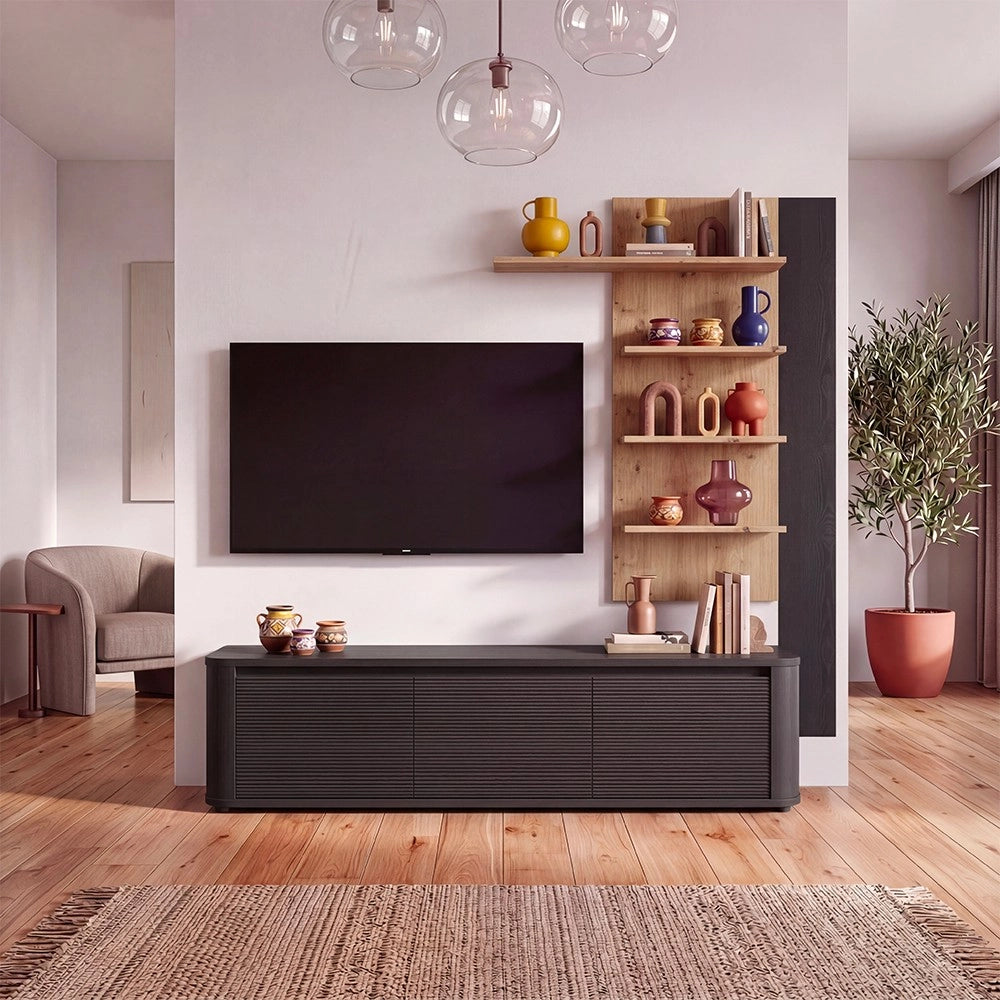 Parete Attrezzata Core Piccolo con Porta TV e Libreria – Rovere e nero