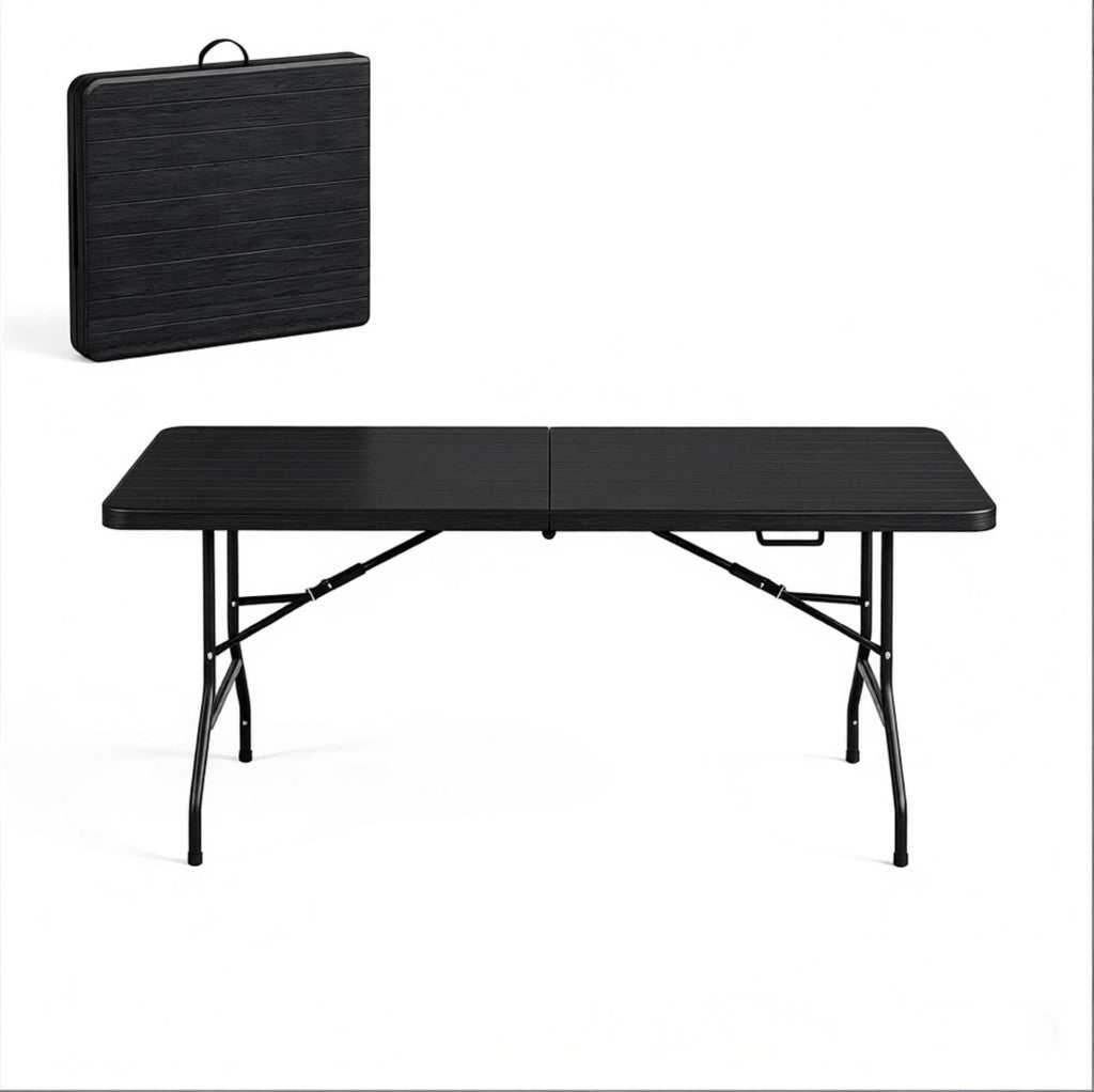 TAVOLO PIEGHEVOLE 180x74x70 cm HDPE e Metallo Nero