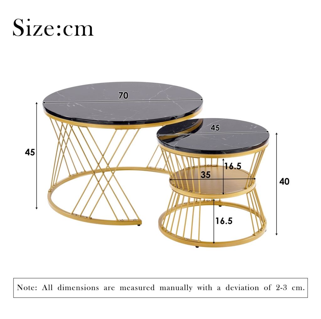 TAVOLINI DA CAFFÈ Set da 2 pezzi 70x70x47 cm MDF Nero effetto marmo