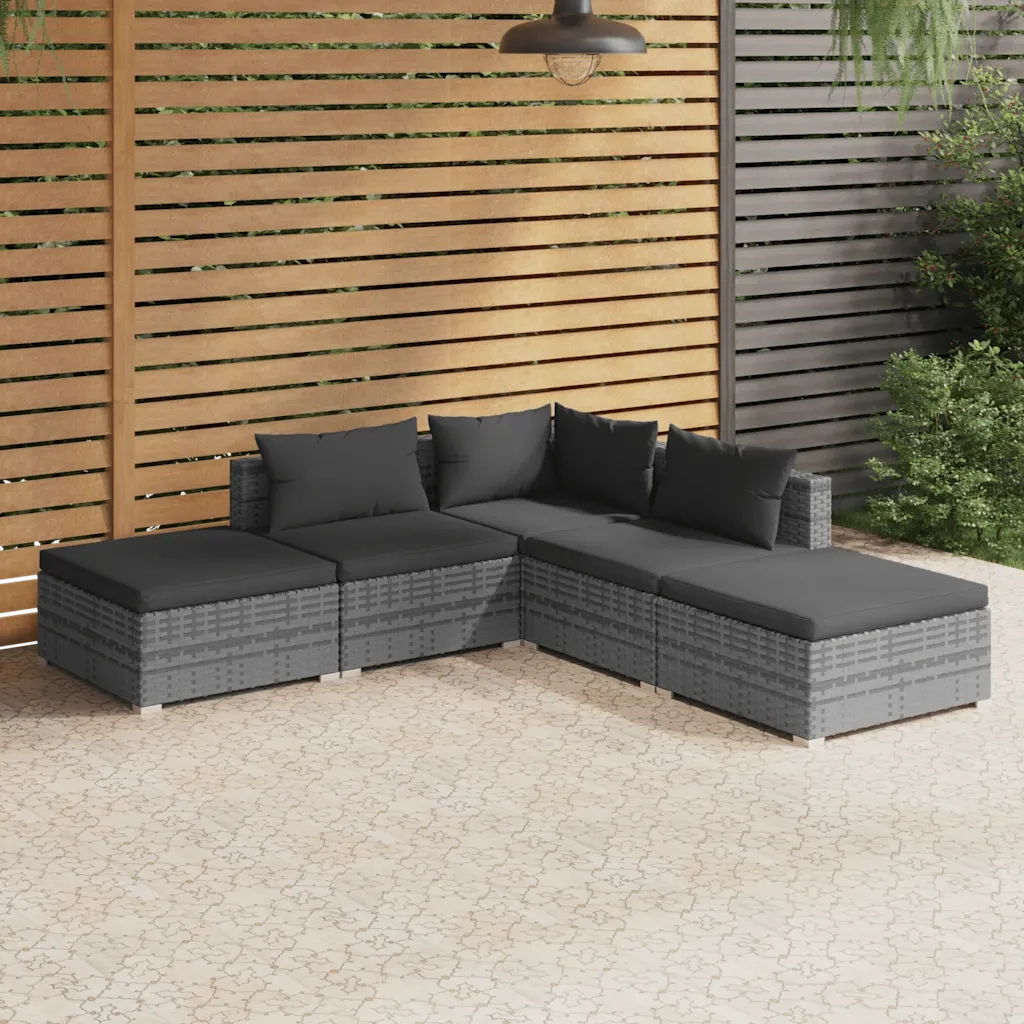 Set Divani da Giardino 5 pz con Cuscini in Polyrattan Grigio 3101613