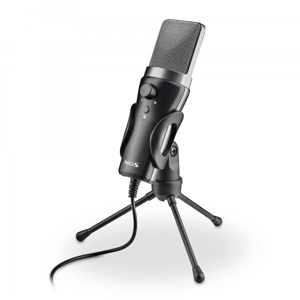 NGS MS120 USB: microfono USB con supporto per treppiede. Ideale per PC o laptop. Suono chiaro. Regol