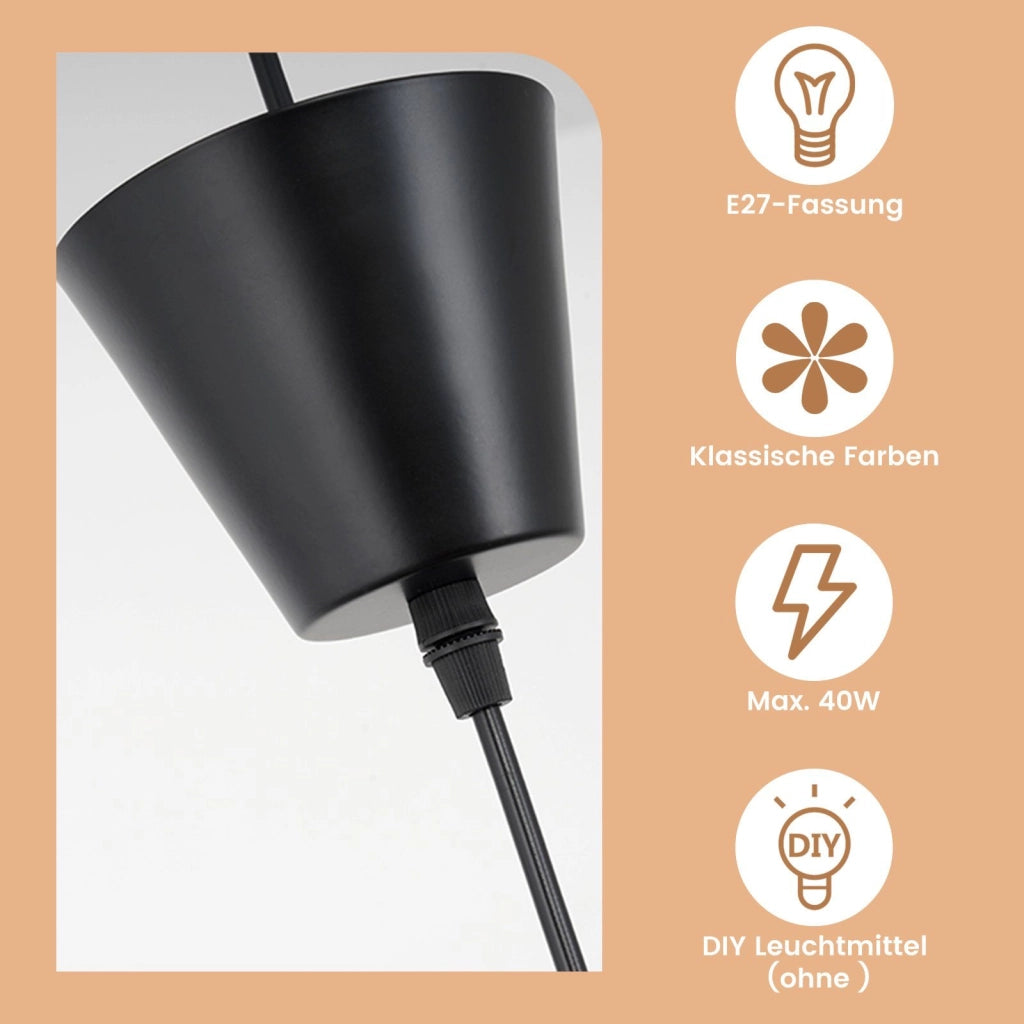 ZMH Lampada a Sospensione Moderna a LED Nero E27 140 cm per Sala da Pranzo