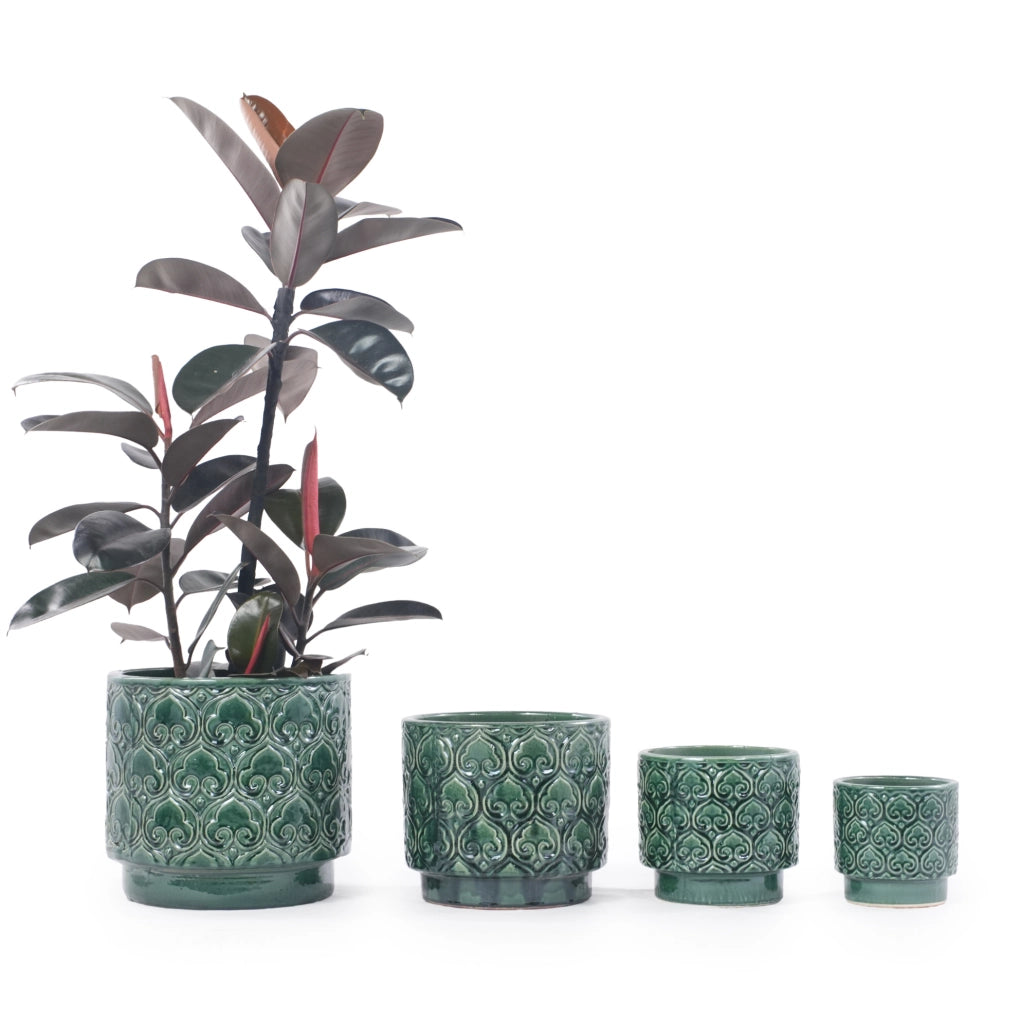 VASO per Piante  24 cm in Ceramica Verde con Foro di Drenaggio