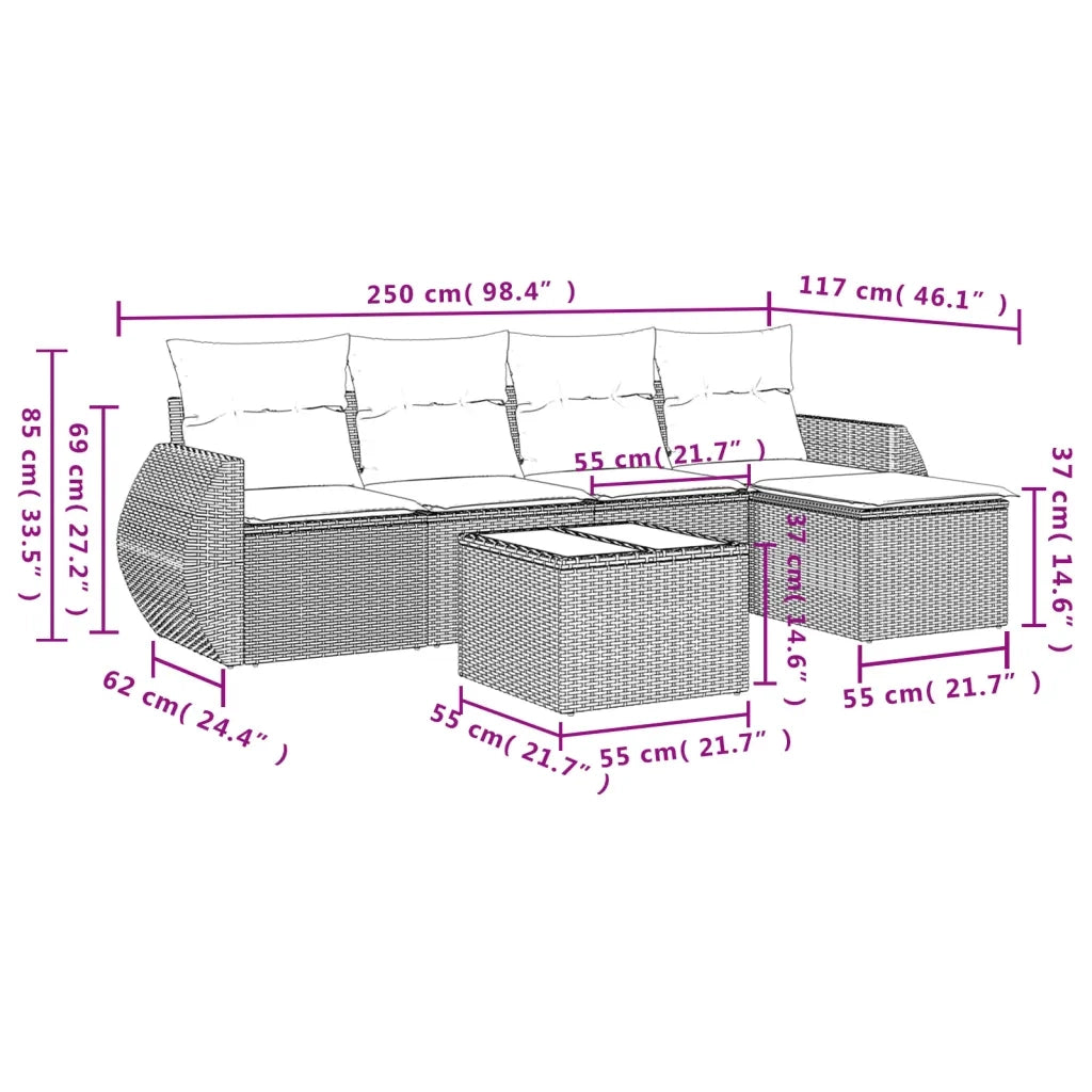 Set Divano da Giardino 6 pz con Cuscini Nero in Polyrattan 3221294