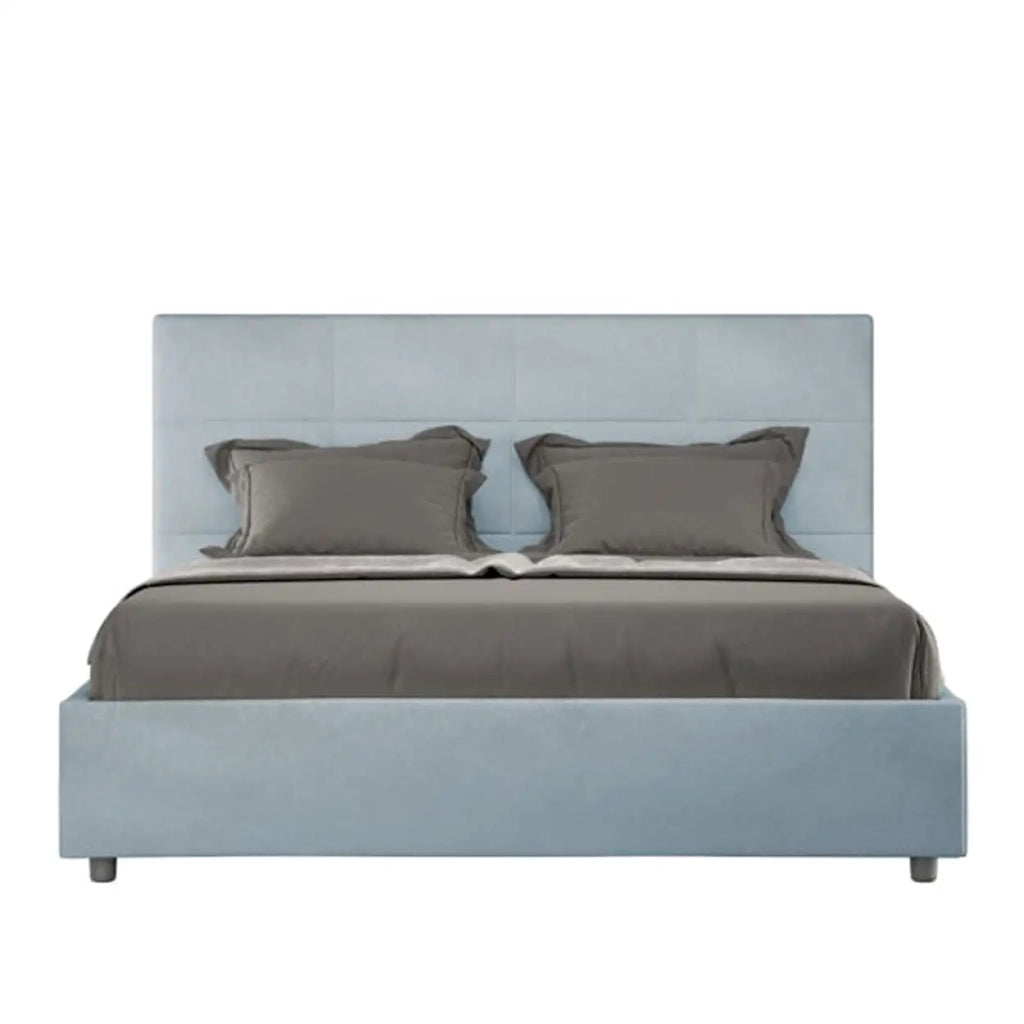 Letto matrimoniale con rete imbottito 160x190 microfibra azzurro Mika