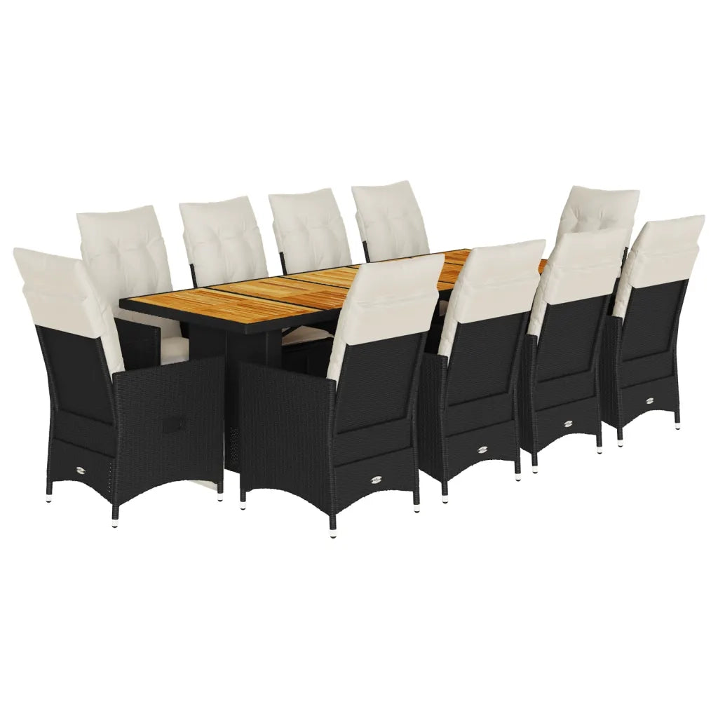 Set da Bistrò da Giardino 11 pz con Cuscini Nero in Polyrattan 3277233