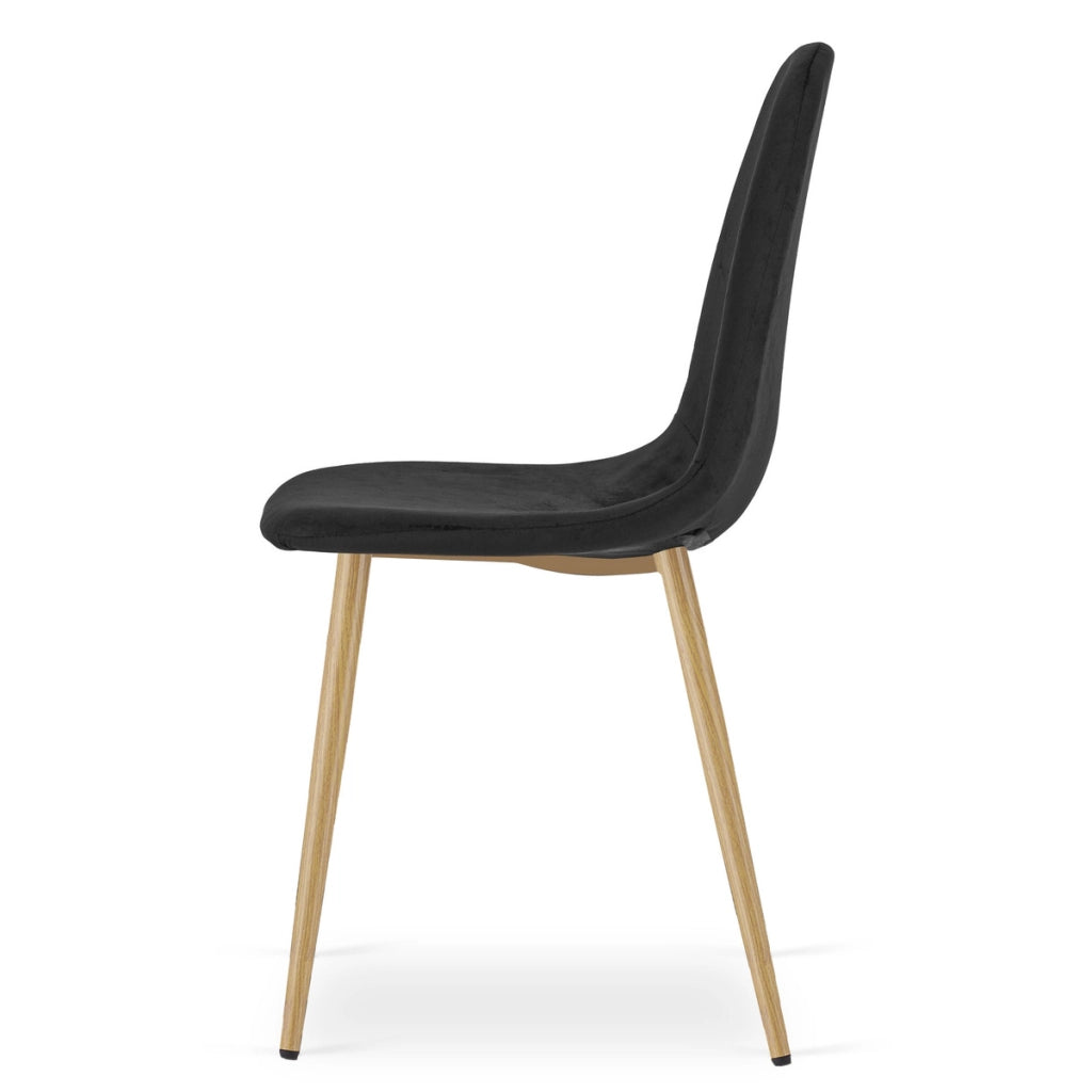 Sedia Padva in velluto nero con gambe effetto rovere