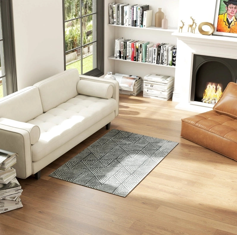 Tappeto moderno da salotto 150 x 80 cm in polipropilene grigio scuro lavabile interno