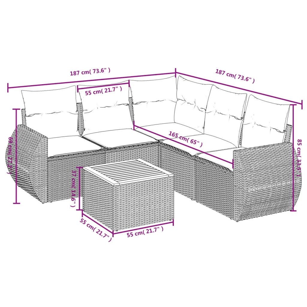 Set Divano da Giardino 6 pz con Cuscini Beige in Polyrattan 3225001