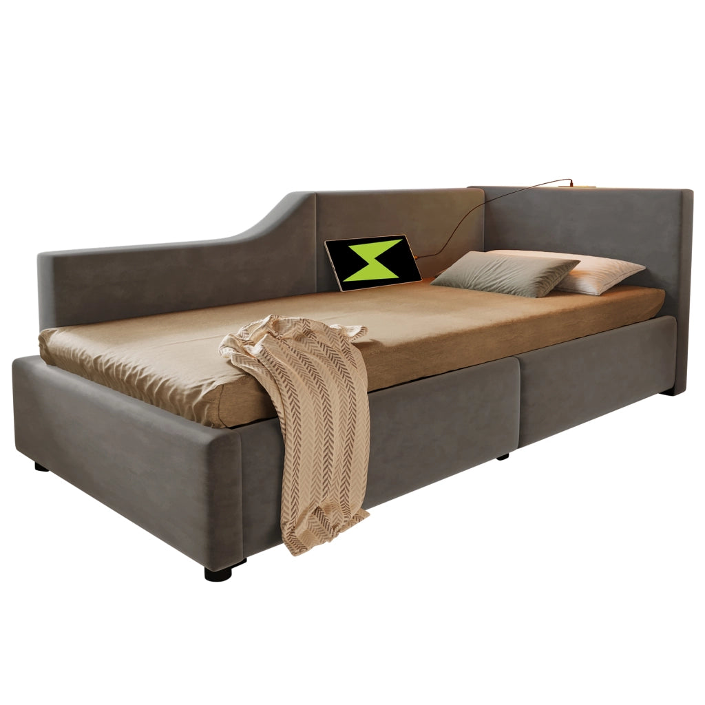 Letto singolo contenitore 90x200 cm in velluto grigio