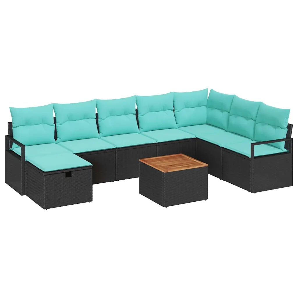 Set Divano da Giardino con cuscino 9 pcs Nero polyrattan 3359557