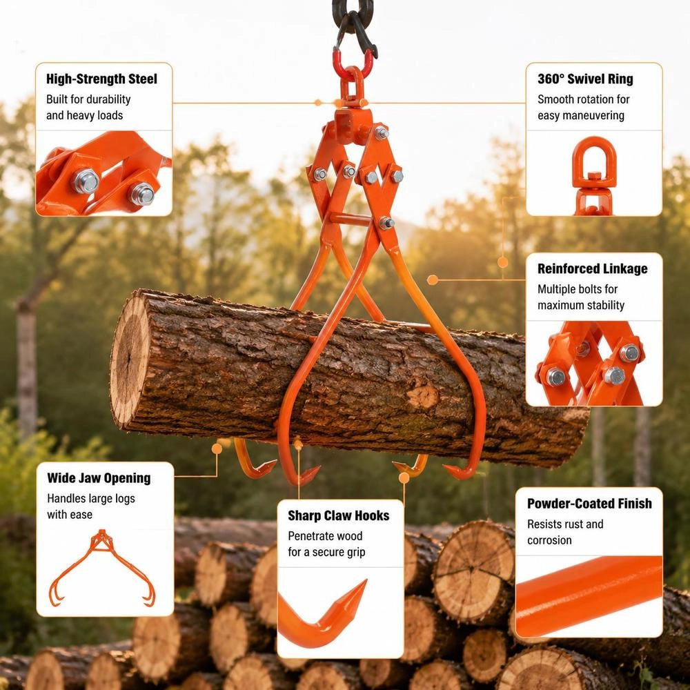 Forestry Grapple, 1500kg Load Capacity, Skidding Grapple, Max. Opening 934.8mm, Timber Grapple 955x340x263mm, Lifting Grapple, Timber Grab, Loading Grapple, Drag Grapple, Timber Packing Grapple For Tractors, Trucks, Forklifts