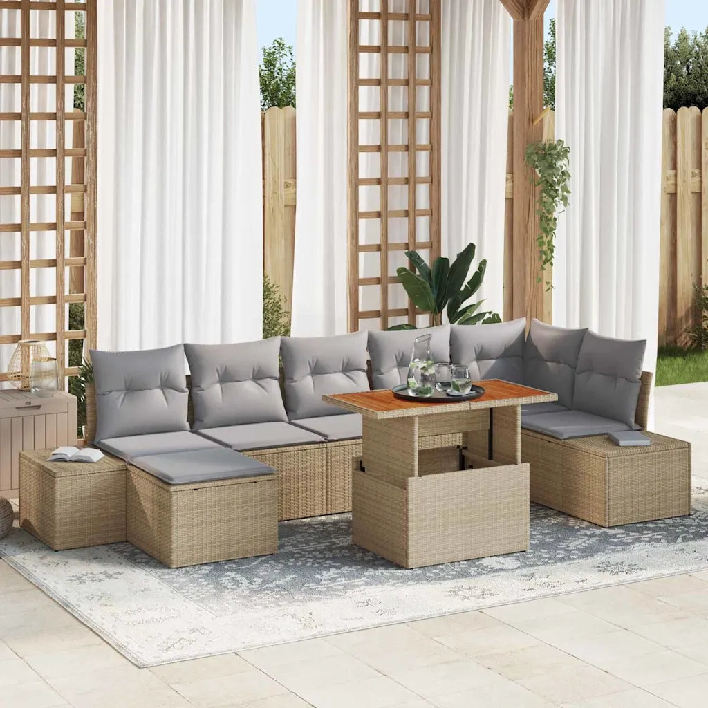 Set Divano da Giardino 8 pcs Beige Poly Rattan 3358730