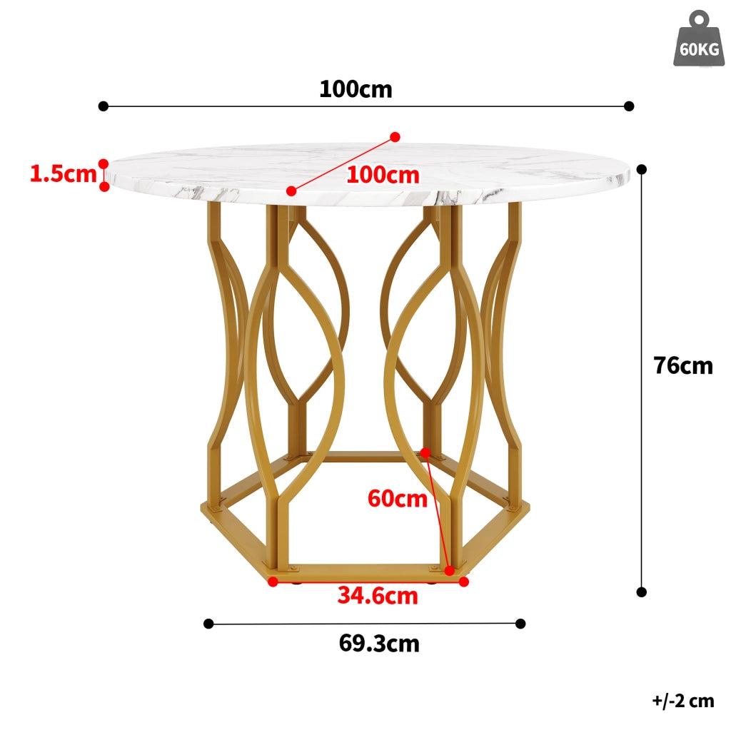 TAVOLO DA PRANZO 100x100x76 cm MDF E METALLO ORO/BIANCO