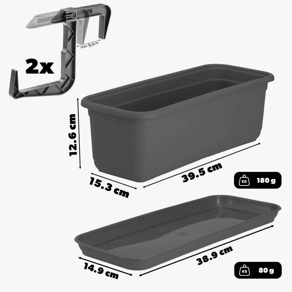 KADAX Fioriera da balcone 40 cm Vaso da fiori Supporto per vaso da fiori Maniglie Balcone