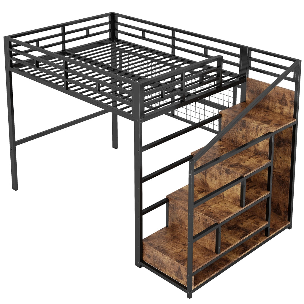 Letto a Soppalco con Armadio e LED ¨C MINIMAL ¨C Nero 140x200